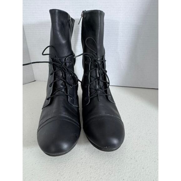 "VOLCOM" Lace Mid Calf Combat Boot Witchy Goth Grunge Vintage Y2K Leather Zipper - Picture 4 of 11